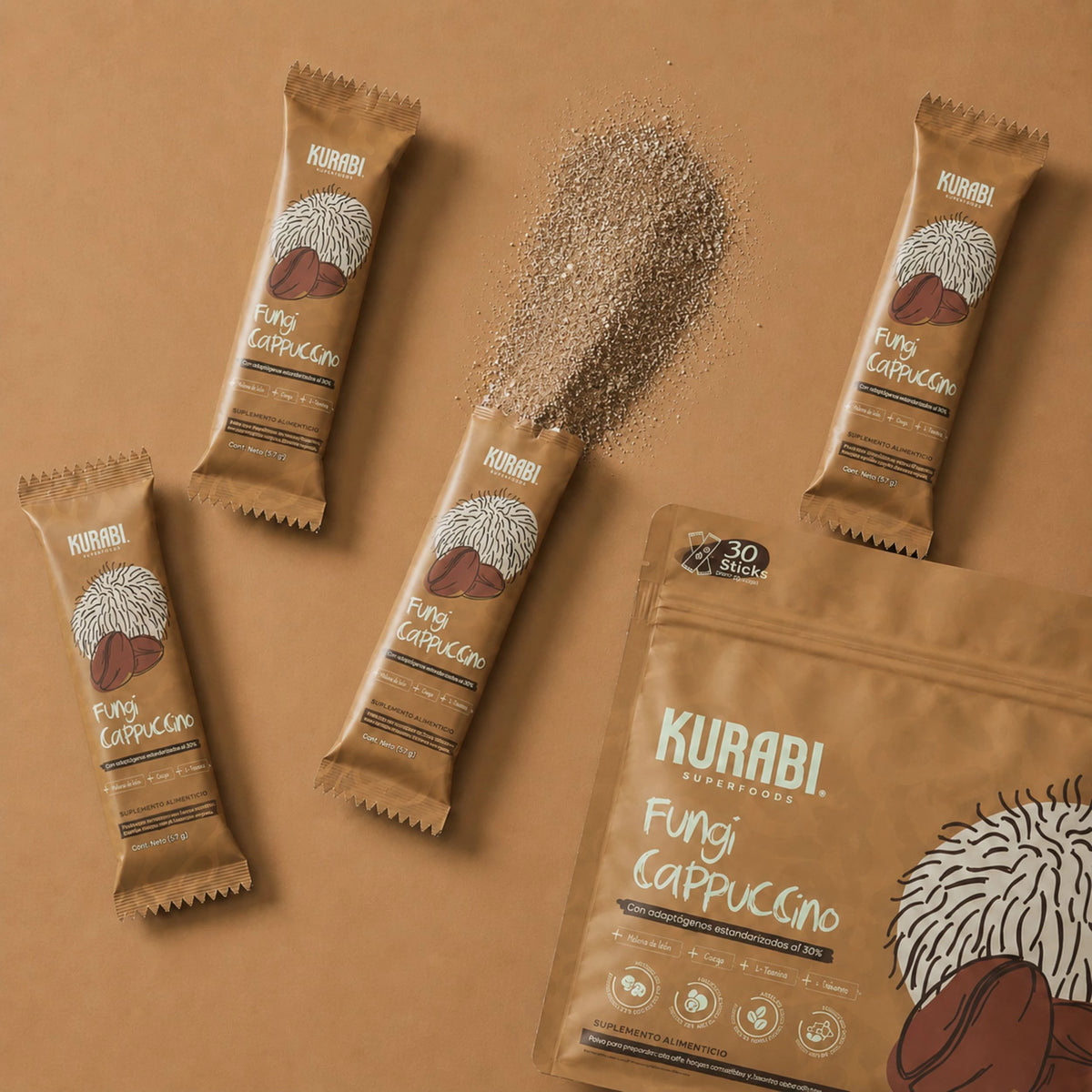 Bolsa resellable y sticks individuales de Fungi Capuchino